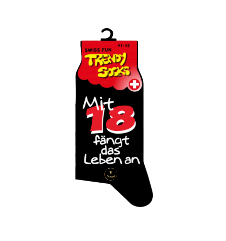 Trendy Socks: Mit 18 fängt das Leben an - Nur CHF 10.60! Jetzt kaufen auf fluxed.ch