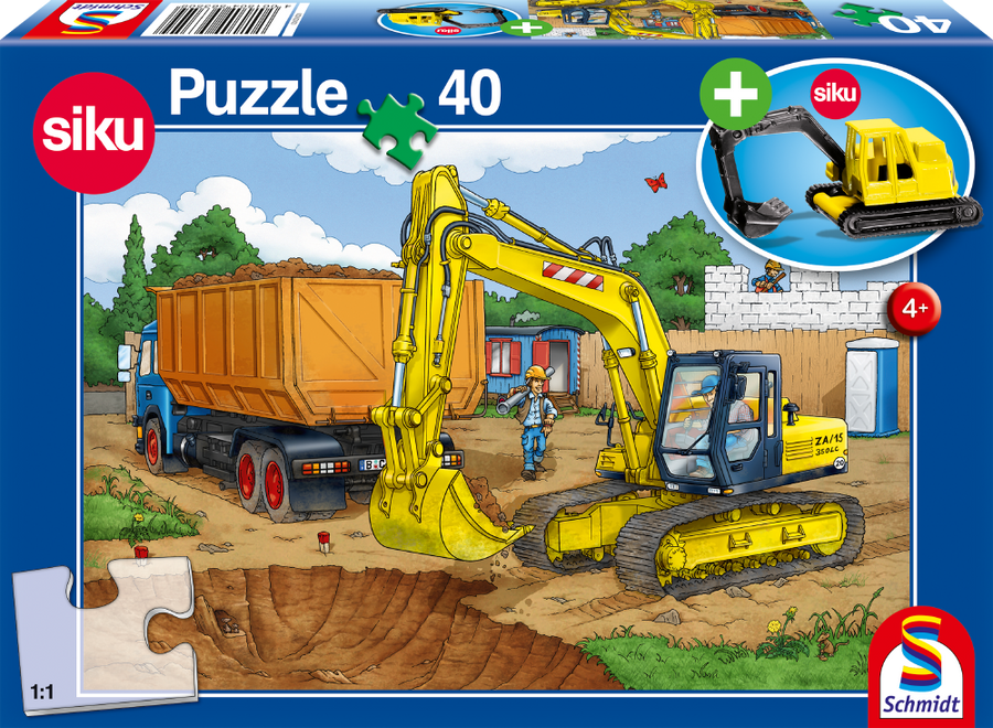 Schmidt - Bagger (+ Siku Bagger) - 40 Teile Puzzle