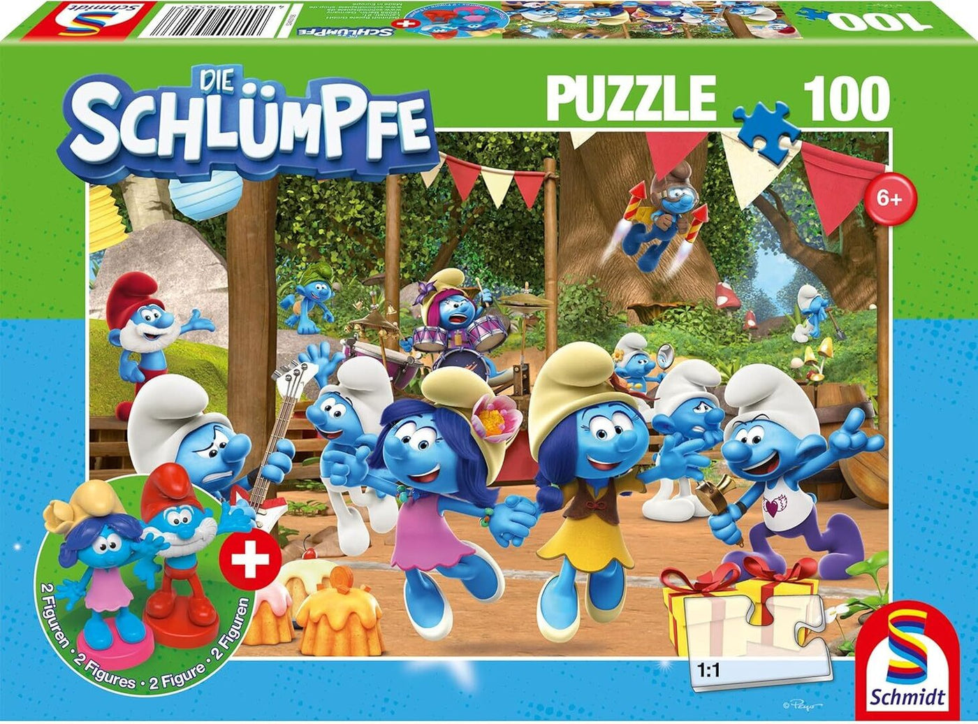 Schmidt - Verschlumpfte Party (+ 2 Figuren) - 100 Teile Puzzle