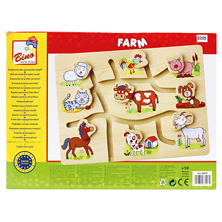 Bino | Motorikspiel/Puzzle Farm - 9 Tierköpfe - ab 10 Monaten - Nur CHF 13.90! Jetzt kaufen auf fluxed.ch