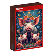 Alipson - Familie Schwein auf Spaziergang - 1000 Teile Puzzle