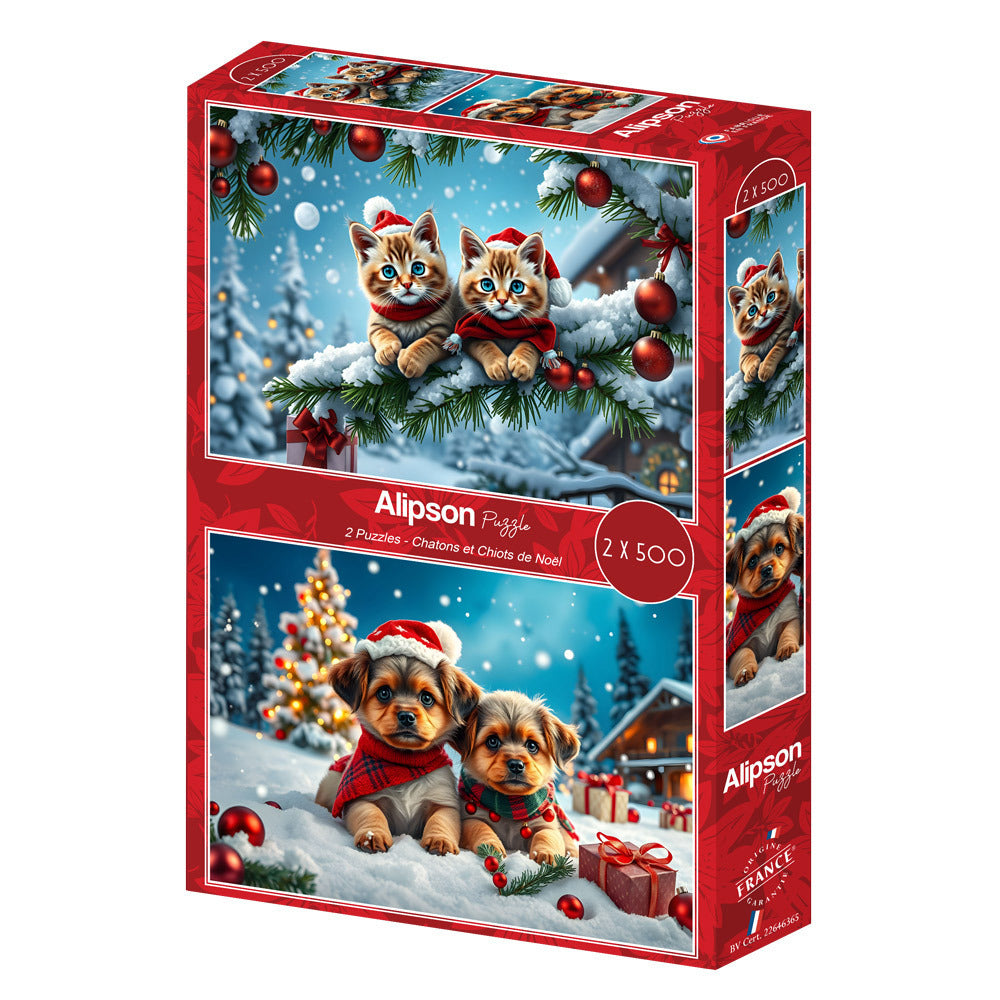 Alipson - Weihnachtskätzchen und Welpen - 2x500 Teile Puzzle