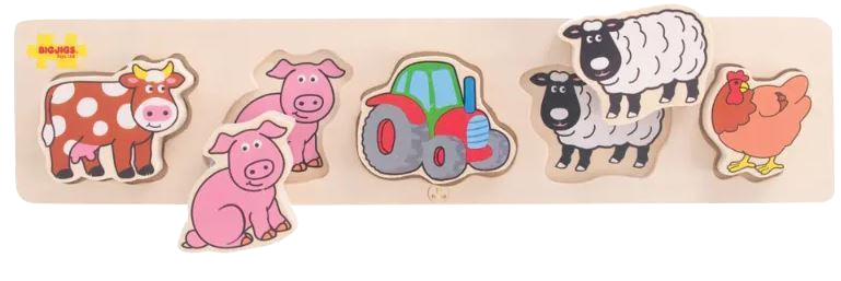 Bigjigs Toys | Chunky Lift & Match Puzzle - Farm - 5 Teile Holz - Nur CHF 9.90! Jetzt kaufen auf fluxed.ch