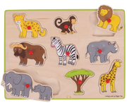 Bigjigs Toys | Lift Out Puzzle - Safari - 9 Teile Holzpuzzle