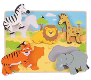 Bigjigs Toys | Chunky Lift Out Puzzle - Safari - 5 Teile Holz