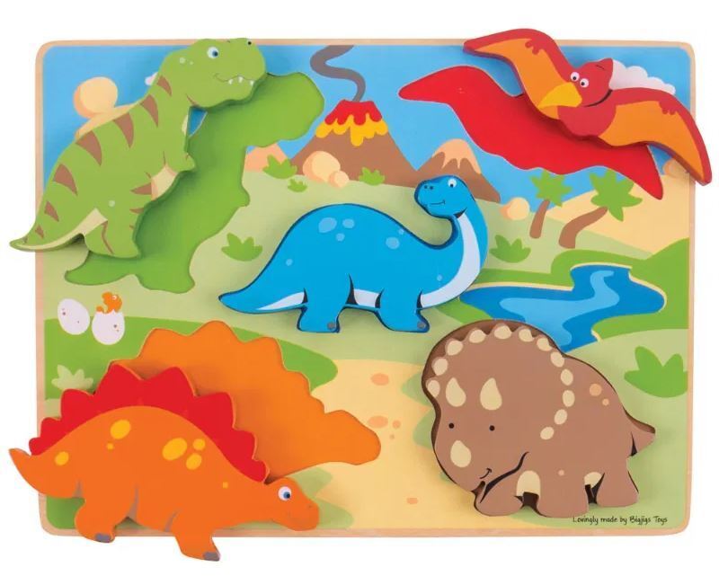 Bigjigs Toys - Chunky Lift Out Puzzle - Dinosaurs - 5 Teile Puzzl