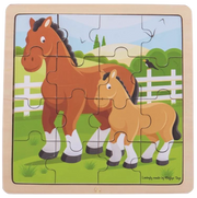 Bigjigs Toys | Pferd und Fohlen - Rahmenpuzzle - 16 Teile Holz