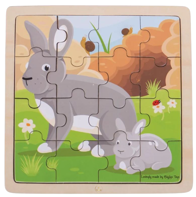 Bigjigs Toys | Kaninchen und Junges - Rahmenpuzzle - 16 Teile Holz - Nur CHF 7.90! Jetzt kaufen auf fluxed.ch