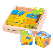 Bigjigs Toys | Würfelpuzzle - Safari - 9 Würfel Holzpuzzle