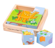 Bigjigs Toys | Würfelpuzzle - Dino - 9 Würfel Holzpuzzle