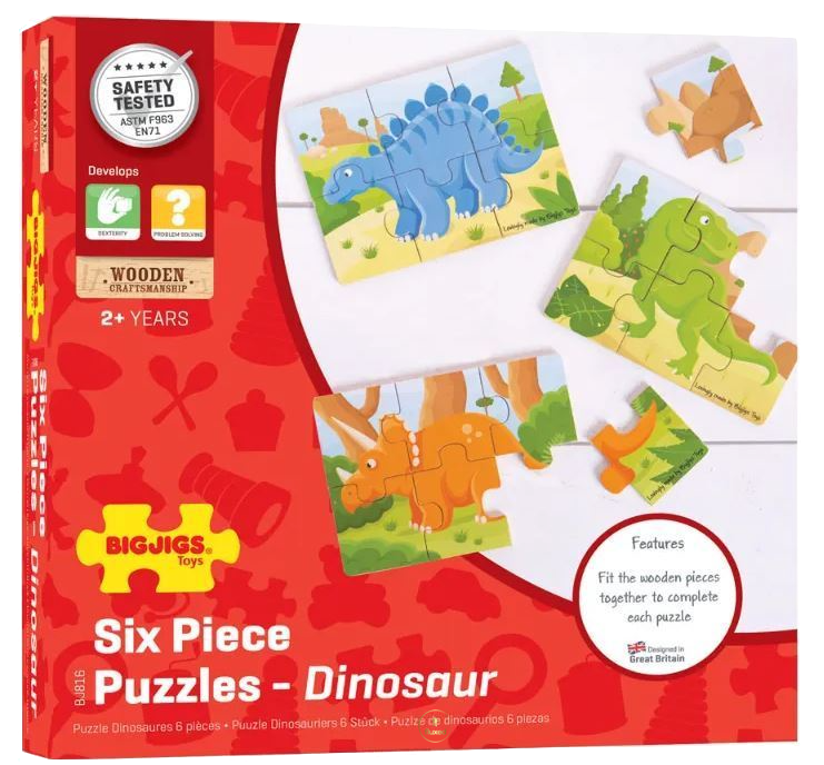 Bigjigs Toys | Dinosaurier Puzzles - 3er Set - 3x6 Teile Holz - Nur CHF 7.90! Jetzt kaufen auf fluxed.ch
