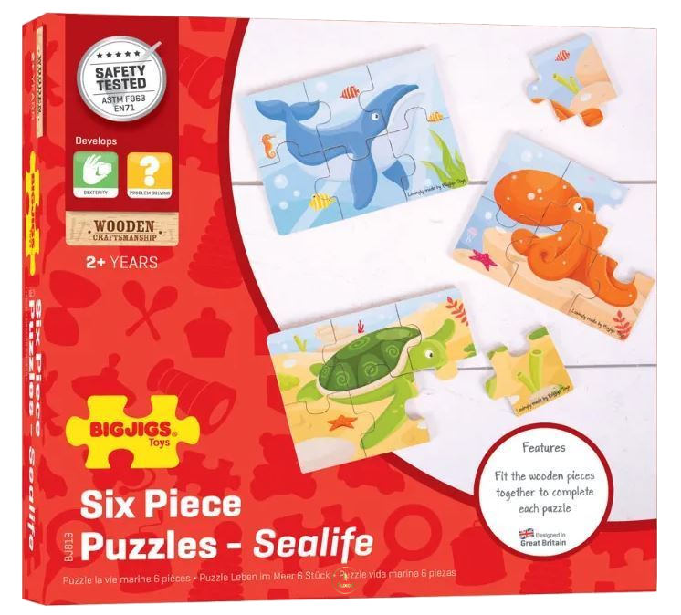 Bigjigs Toys | Leben im Meer Puzzles - 3er-Set - 3x6 Teile Holz - Nur CHF 7.90! Jetzt kaufen auf fluxed.ch