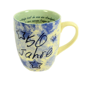 KERAMIK TASSE BLAU 50 JAHRE