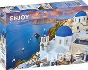 Enjoy Puzzle - Santorini View with Boats, Greece - 1000 Teile Puz
