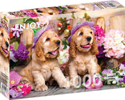 Enjoy Puzzle - Spaniel Puppies with Flower Hats - 1000 Teile Puzz